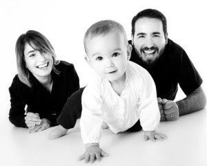 Black and white photo of family